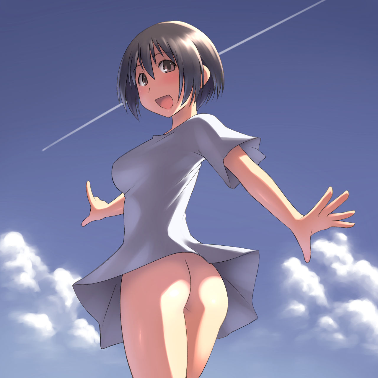ノーパンで下半身ワレメ丸見えでちんこびんびん勃起誘ってる女の子ワロタww・・・ノーパン二次エロ画像