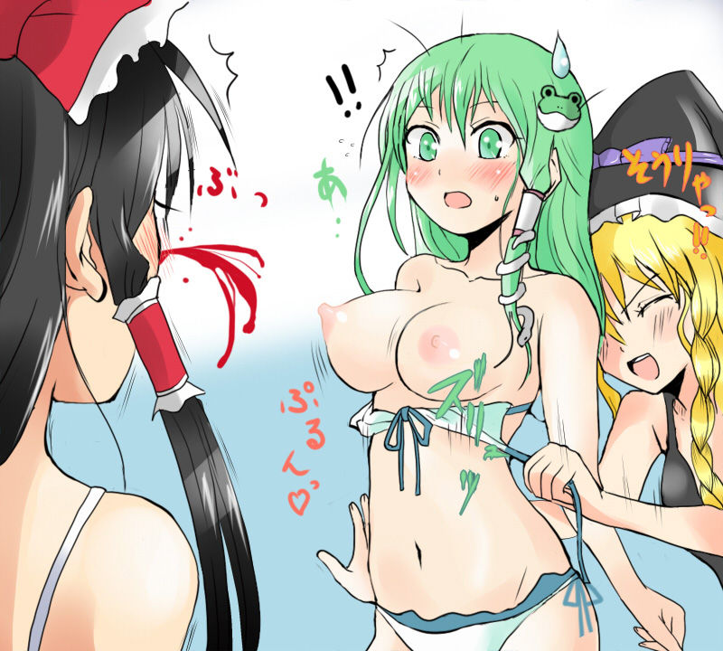 水着がはだけてぷりんぷりんのおっぱいポロリこんにちはしてる決定的瞬間をとらえた貴重な資料・・・水着ポロリ二次エロ画像