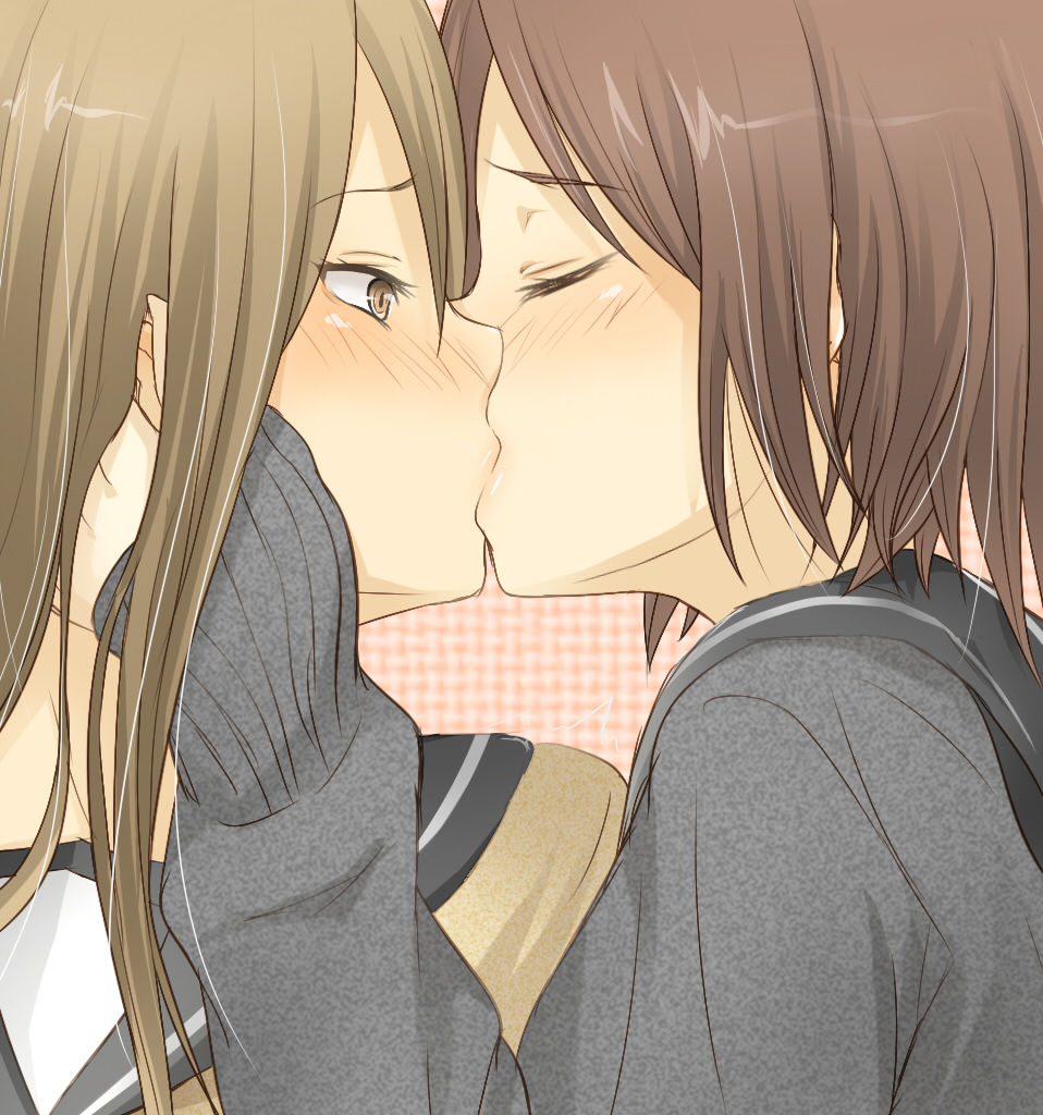 学校の仲良し友達と百合キスしちゃったぁ、女の子の唇って柔らかいにゃあ~。も一回しよっか? 百合キス 二次画像